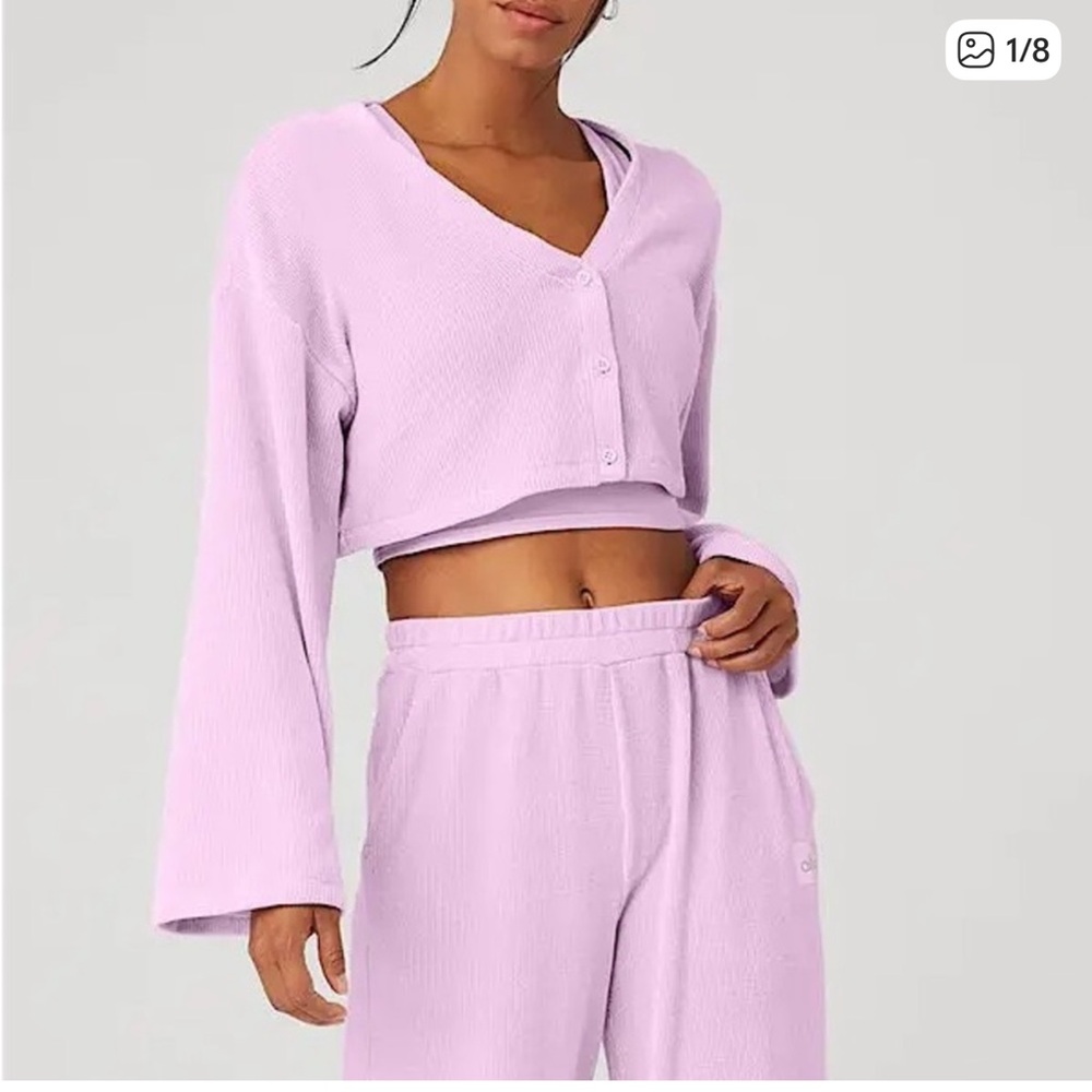 ALO Yoga sugarplum pink chenille cardigan loungewear top